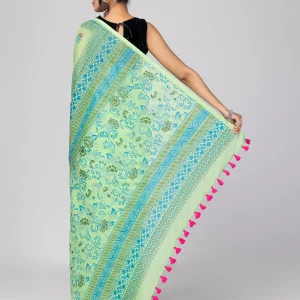 light green printed cotton saree