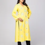 yellow printed and embroidered viscose kurta