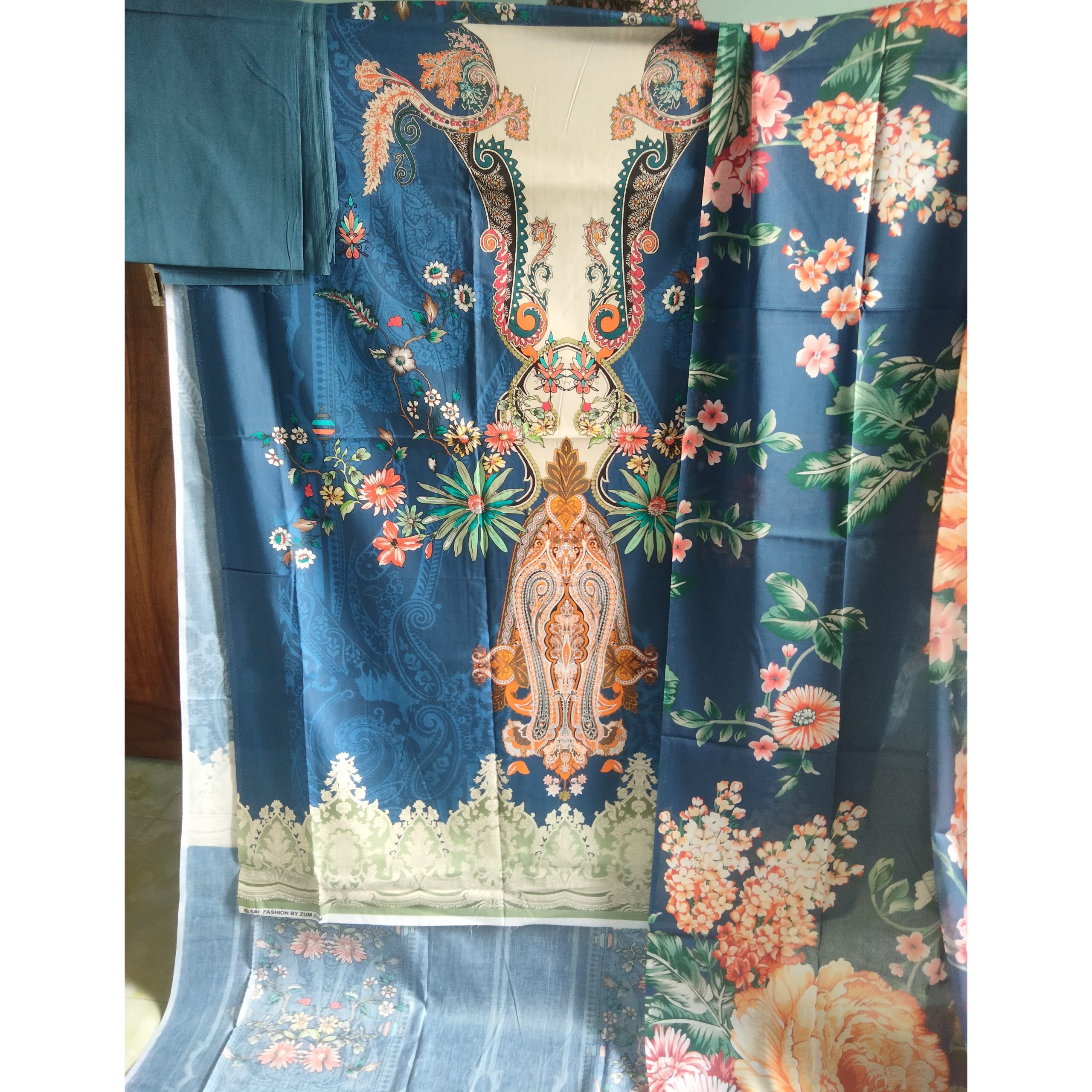 zumzum blue digital print 3pcs shalwar kameez